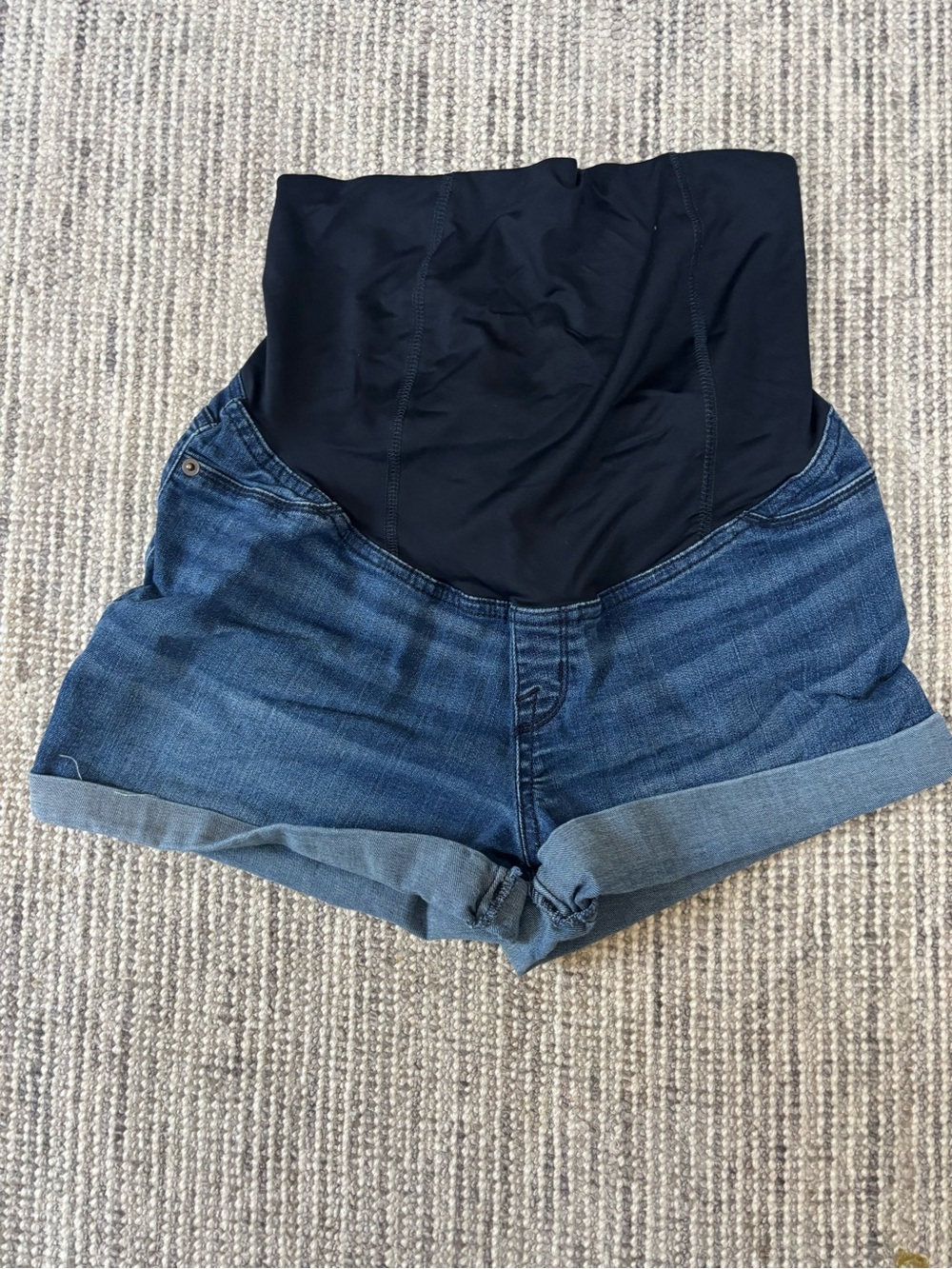 Isabel Maternity Denim Shorts with Black Stretch Panel- Size 6